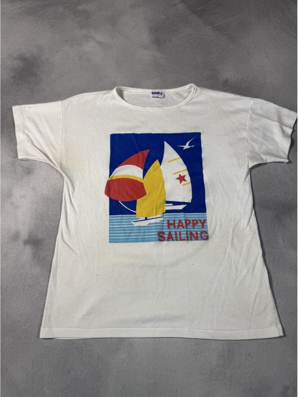 Vintage 90s single stitch Happy Sailing Sailboat Graphic T-Shirt Nautical tee